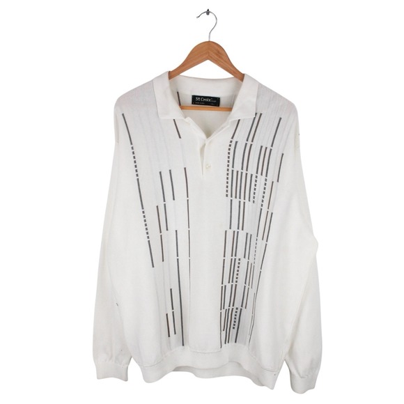 St. Croix Other - Vintage St. Croix Mens Knit Polo Sweater White Abstract Pattern Size XXL